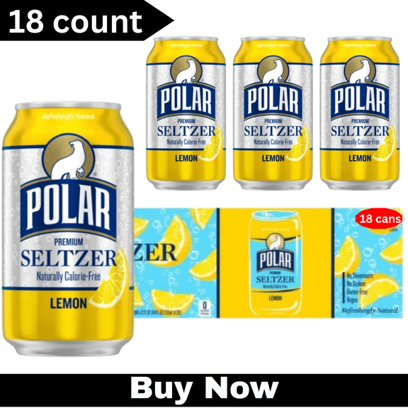 Polar Lemon Premium Seltzer – 12 fl oz Cans, 18 Pack – Crisp & Refreshing Sparkling Water