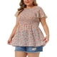 thumbnail image 4 of Blusas de gasa de talla grande Agnes Orinda para mujeres, blusa de peplum floral con mangas cortas y fruncido, 2X, rosa y verde, 4 of 6