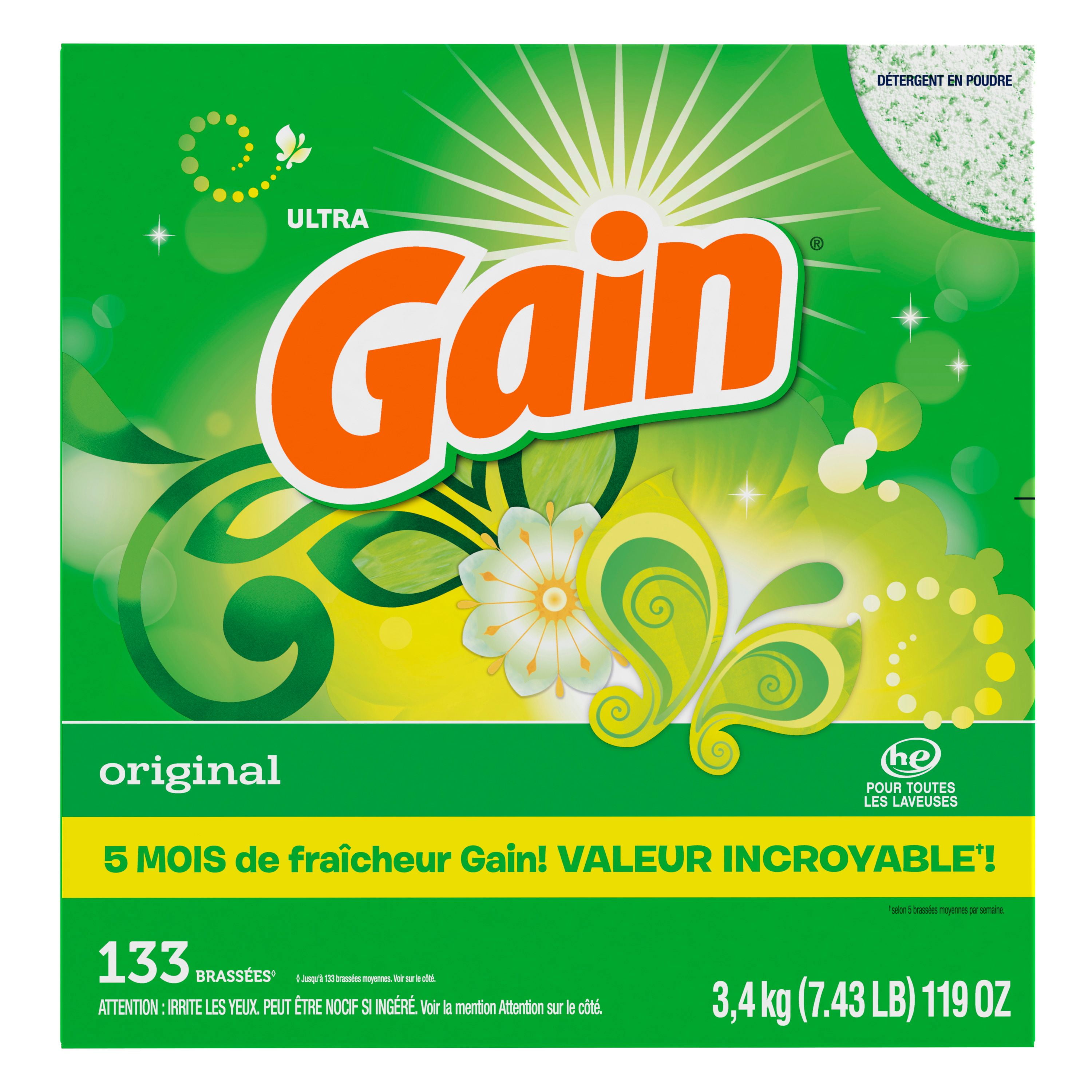 Détergent à lessive en poudre Gain, parfum Original, 133 brassées, 3,4 kg