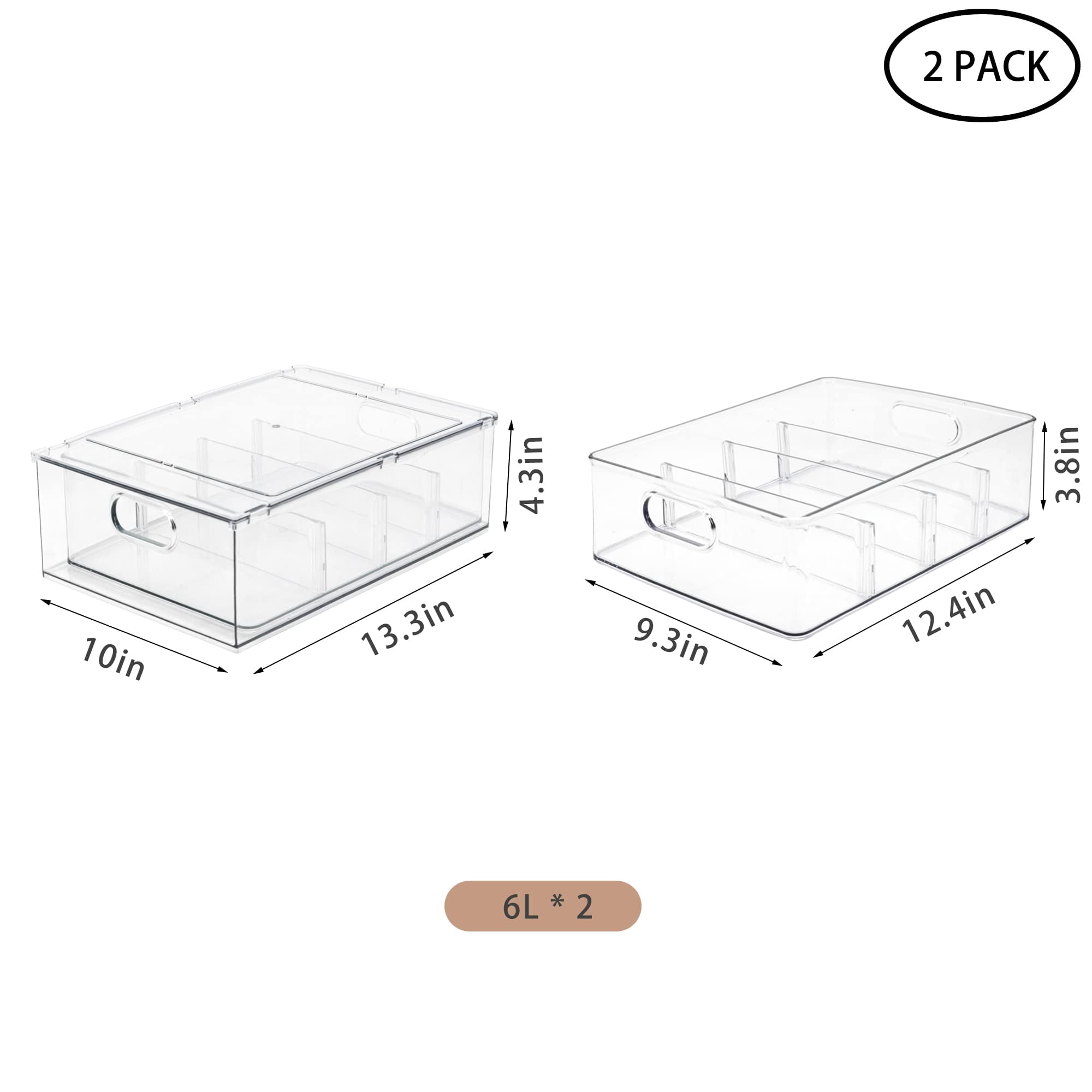 2pack Stackable Fridge Drawers Pull-out Bins Divided Produce Saver Containers For Refrigerator Storage Organizers Veggie Fruit Berry Pantry Cabinet Makeup Clothes