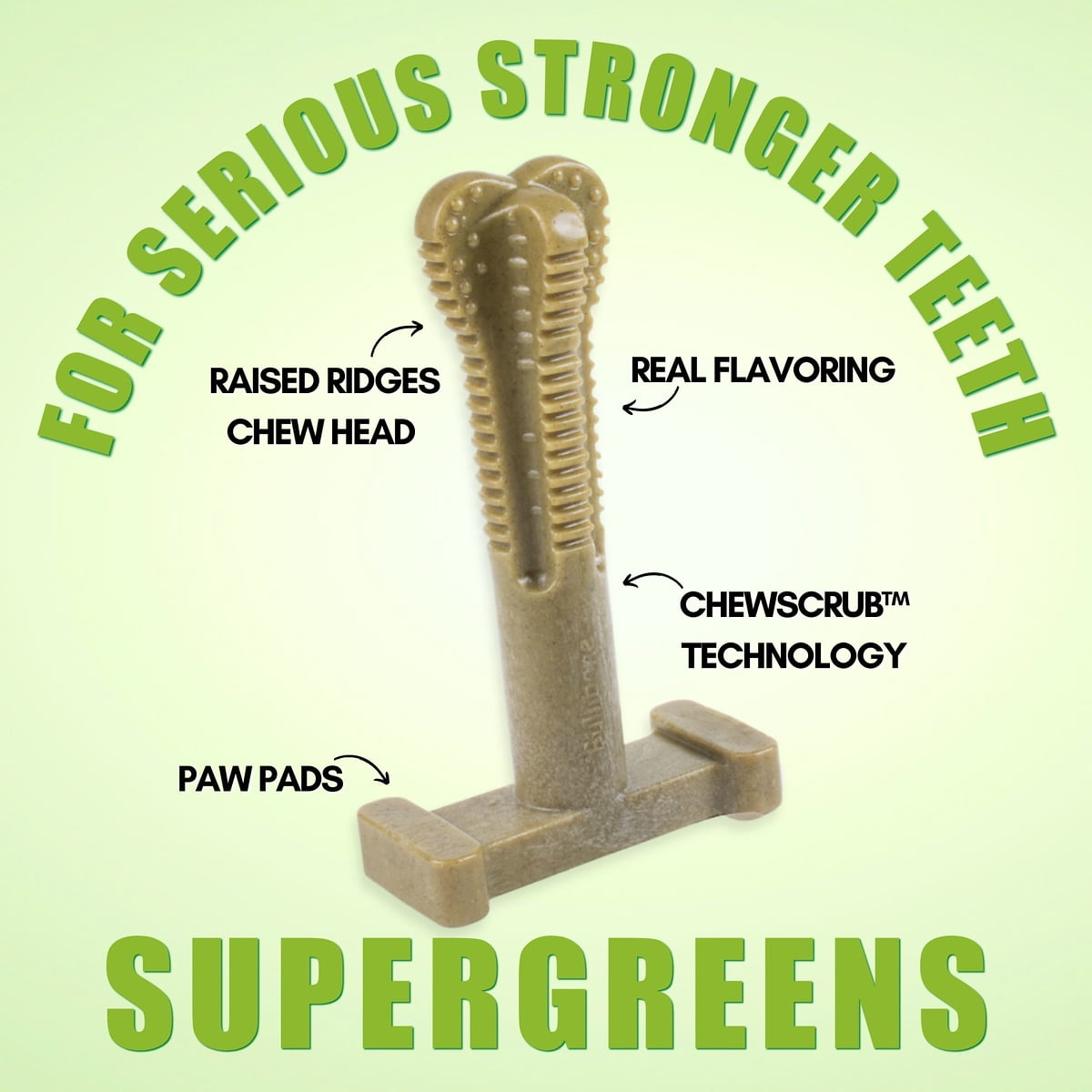 Bullibone Green SuperBrush: Dental Dog Toy Teeth Cleaning Easy Hold Dog Toothbrush - Long Lasting Nylon Chew Bones - 2 Pack