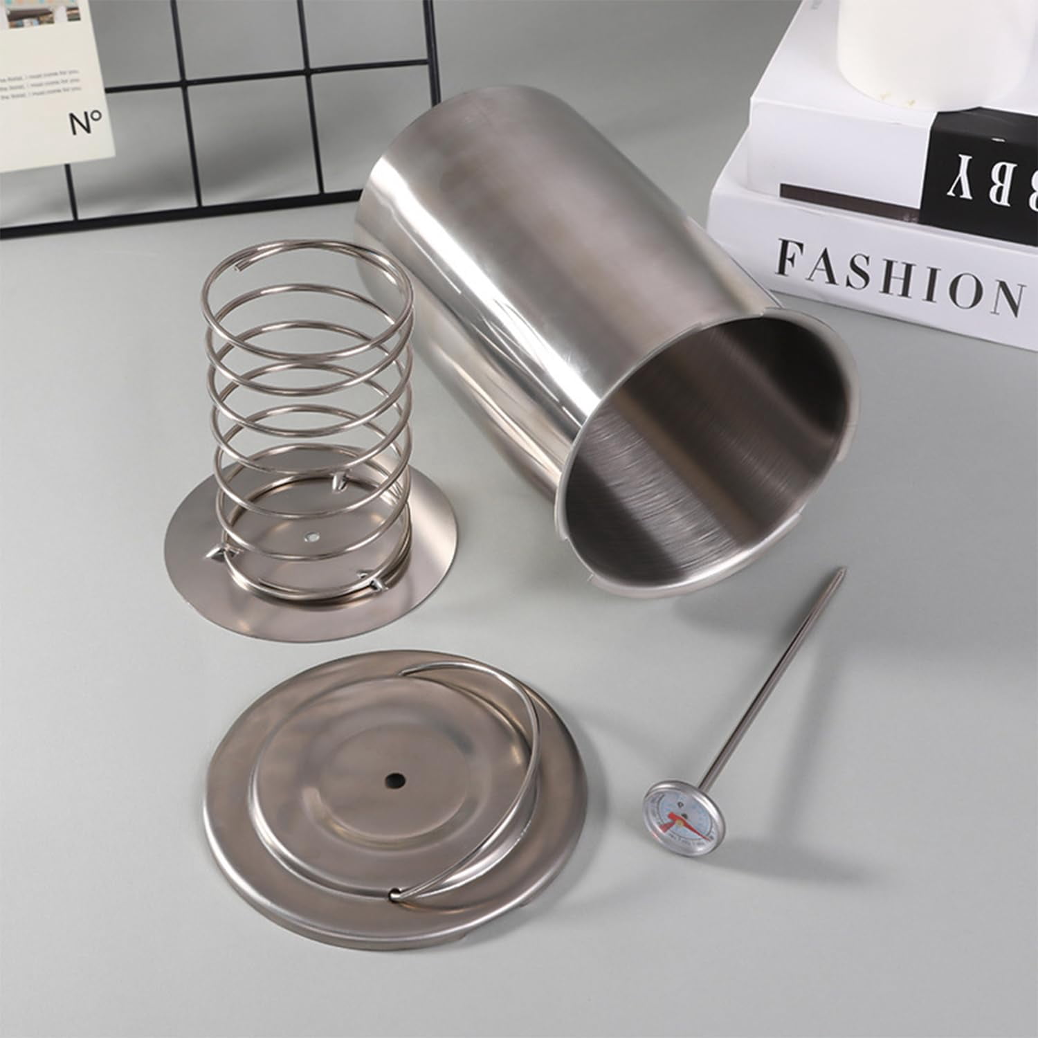 Meat Press Mold for Deli Meats.Stainless Steel Ham Maker with Thermometer for Homemade Lunchmeat Bacon, Silver