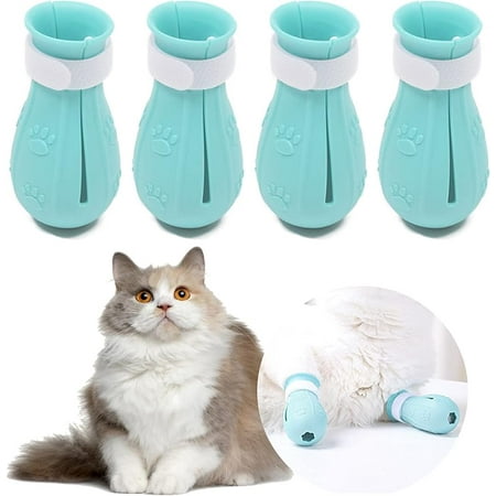 4Pcs Cat Boots for Cats Only Paw Covers Protectors Claws Shoes Paws Wound Boot Silicon Anti Scratch Cat Mittens for Bathing  Nail Clipping  Ears Cleaning  Treatment (Light Blue)
