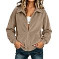 thumbnail image 4 of Noric Women's Corduroy Zip Up Jacket Lapel Collar Long Sleeve Casual with Pockets Loose Fit Outerwear for Fall Winter, 4 of 9