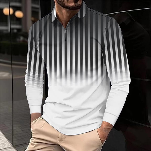 Blusa y camisa de manga larga con cuello vuelto para hombre, informal, con cuello vuelto, estampado, para fitness, deportiva, de manga larga, de poliéster