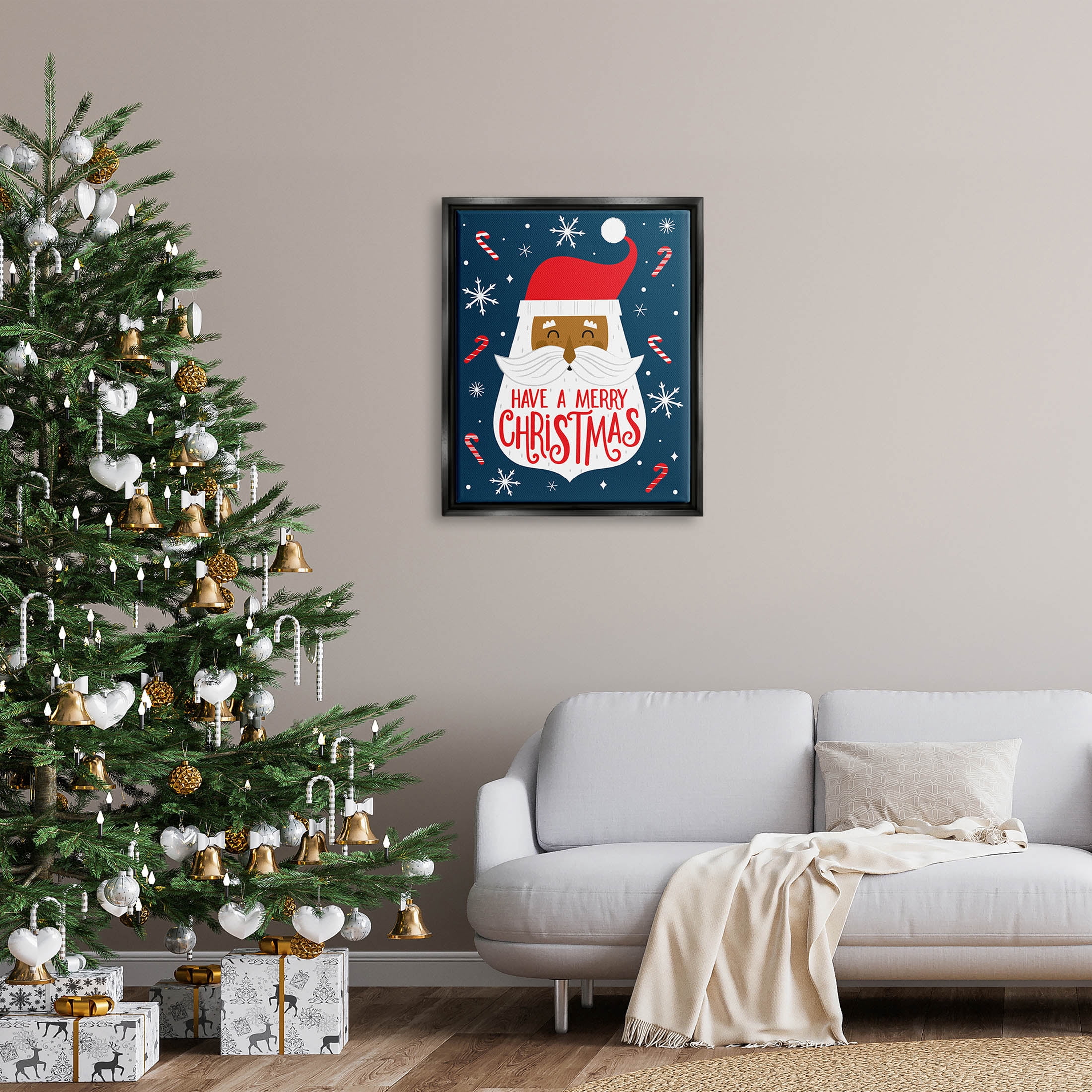 Have Merry Christmas Patterned Santa Holiday Graphic Art Jet Black Framed Art Print Wall Art
