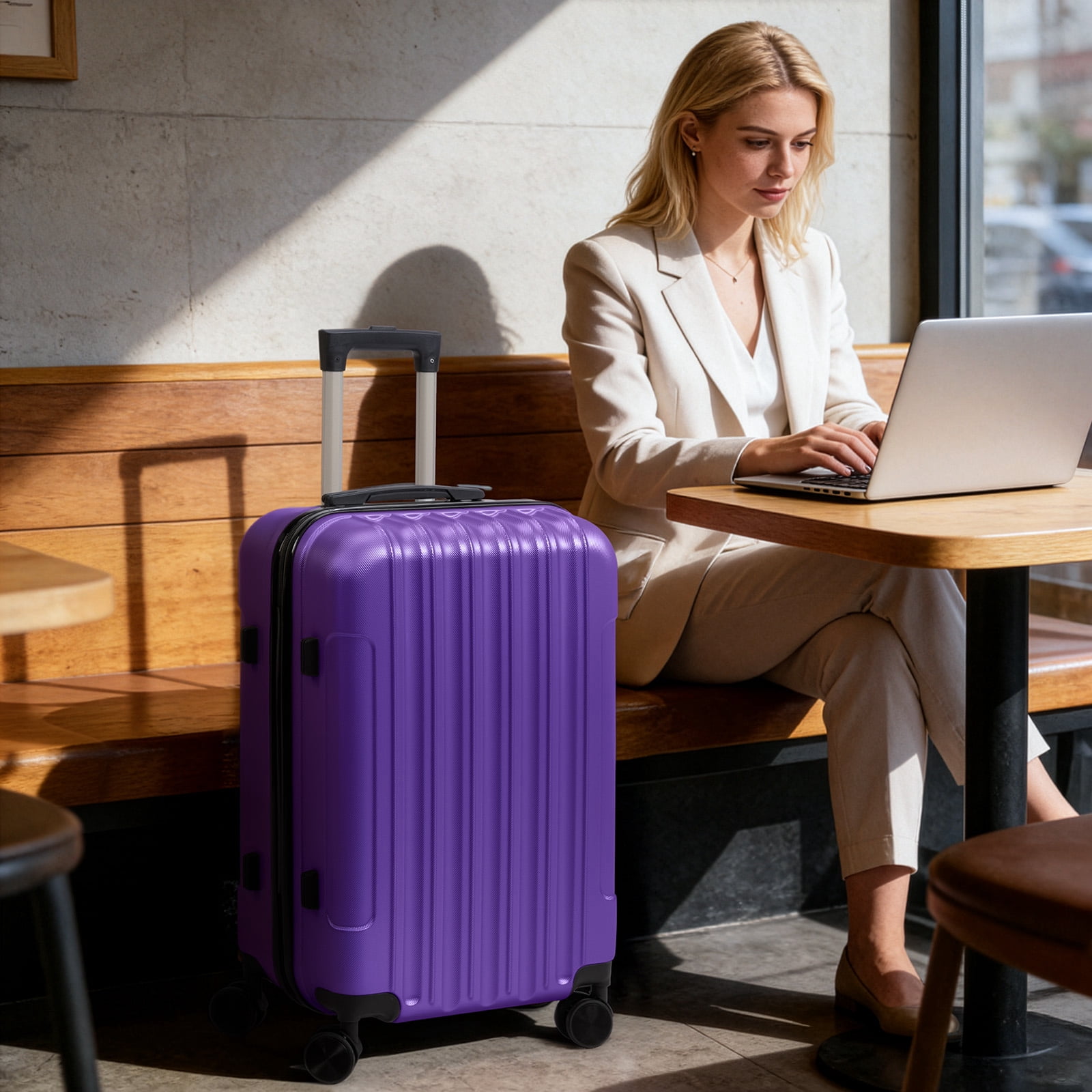 20in 24in 28in 3PCS Suitcase Set Vertical Striped Frosted Case ABS Trolley Case, Purple