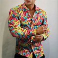 thumbnail image 1 of Camisa de hombre con estampado de comida, solapa, color rosa, para exteriores, calle, manga larga, ropa estampada, diseñador de prendas de vestir, informal, 1 of 6