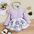 thumbnail image 4 of Baby Girl Floral Romper Ruffle Lace Dress Long Sleeve Fall Spring Pullover Skirt with HairBand,0-24M, 4 of 8