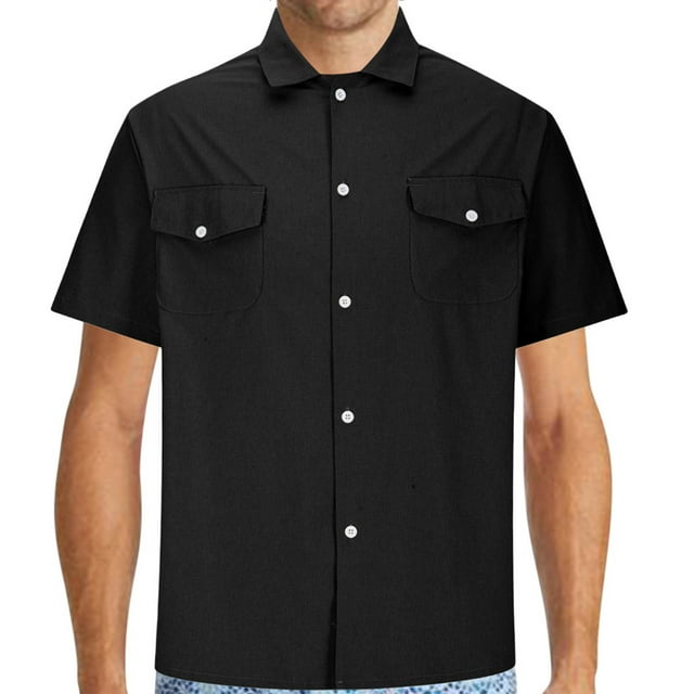 cfhntfmh Short Sleeve Shirts for Men Button down Summer Casual Collared V Neck Tops Solid Color Beach Blouses