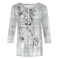 thumbnail image 7 of JTZGDY Womens Tops Dressy Casual Floral Printed Summer 3/4 Length Sleeve Crewneck Front Ruched Pleated T-Shirts Loose Lightweight Comfy Graphic Tunic Blouse Gray M, 7 of 7