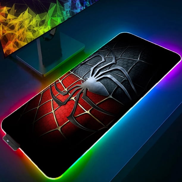 Alfombrilla de ratón RGB xxl para Gaming, alfombrilla LED de Marvel Spider Iron Man, alfombrilla de ratón para Gamer, alfombrilla de escritorio para PC con retroiluminación LIUWENJING unisex