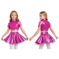 thumbnail image 2 of Aislor Girls 2 Piece Jazz Dance Performance Outfit Mock Neck Short Sleeve Sequins Crop Top with Shiny Tutu Skirt Rose 14, 2 of 7