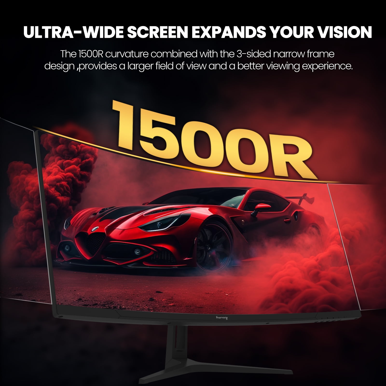 Suevery 34" 165Hz Ultrawide Curved Gaming Monitor, WQHD/3440x1440P, 1500R, 21:9, FreeSync, Wall Mountable, HDMI/DP, Black