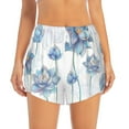 thumbnail image 2 of Picia Pale Blue Lotus Flowers Pattern Women's 2 in 1 Athletic Running Shorts High Waisted Workout Casual Gym Sweat Shorts with Comfy Liner Zipper Pockets-Medium, 2 of 9