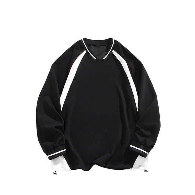 Men Casual Shirts Vneck Patchwork Pullover Long Sleeve