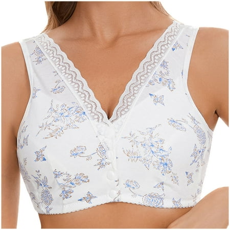 Tumotour Front Open Bras For Women Lace Pattern Wirefree Button Closeure Breathable Gathering Bra Nursing Underwear Non Steel Ring Underwear Solid Color Shoulder Strap Women Daily Bras