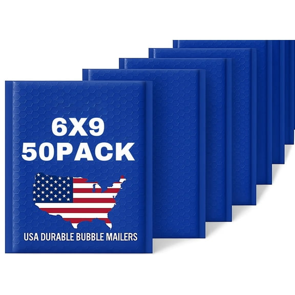 USA Durable Bubble Mailers – 6 x 10" Royal Blue Poly Padded Shipping Envelopes, 6 x 9" Usable Space, 50-Pack – Sourced in California