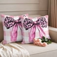 thumbnail image 2 of Pink Bow Pillow Covers 2 Pack Vintage Spring Leopard Print Bow Pink Plaid Farm Ribbon Pillowcase Waterproof Outdoor Throw Pillow Cover for Patio Garden Square Cushion 20”x20”, 2 of 9