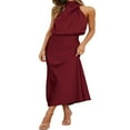 thumbnail image 3 of PENGXIANG Femmes Maxi Robe de Satin Élégant Sans Manches Faux Cou Parti Mariage Invité Longues Robes Longues Formelles, 3 of 7