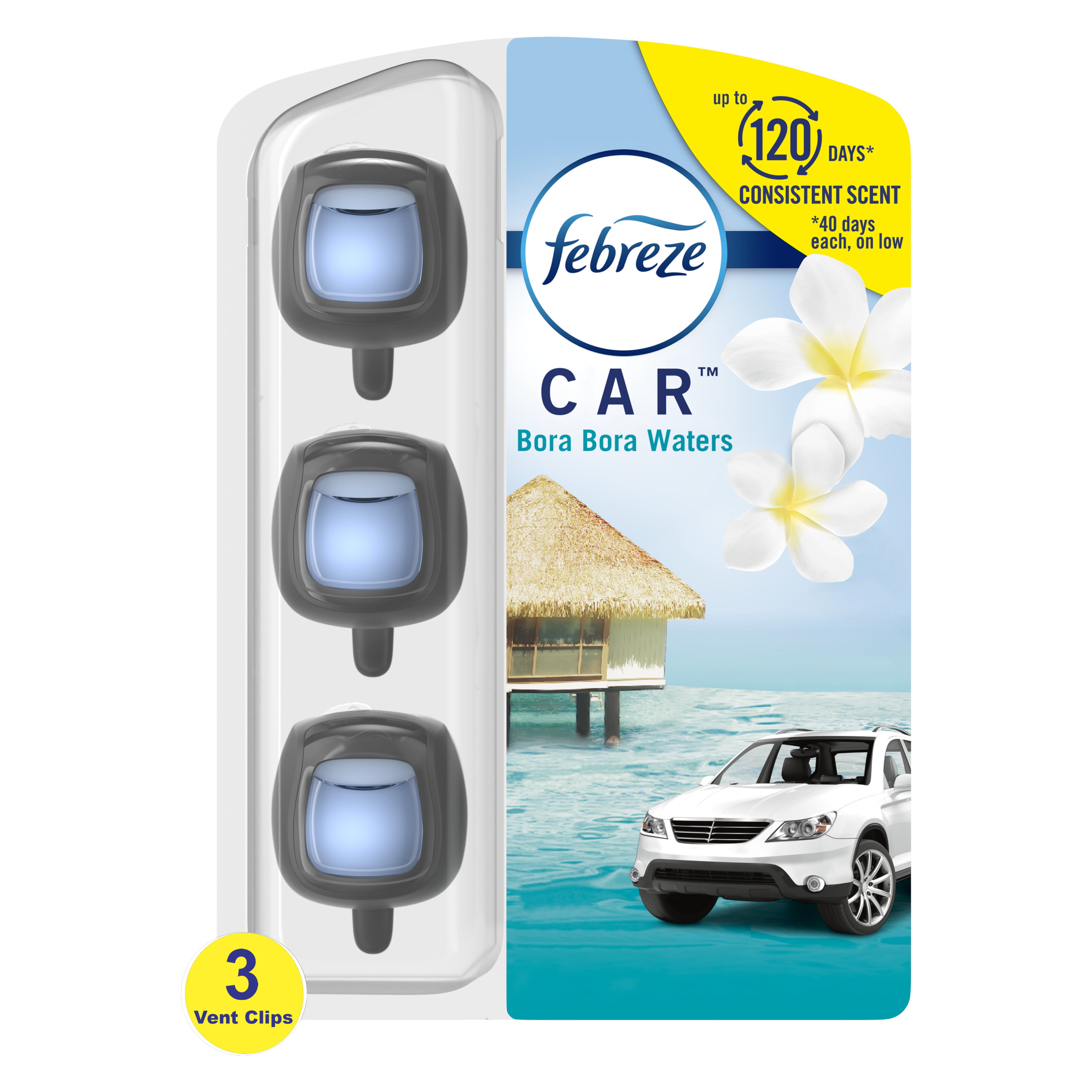 Febreze Car Air Freshener Vent Clip Bora Bora, Pack of 3 and Storage Case
