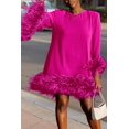thumbnail image 2 of Vestido de fiesta mini de plumas con mangas acampanadas y cuello redondo, informal, holgado, liso, para primavera y otoño, 2 of 4