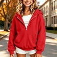 thumbnail image 3 of Rrxhxhs Hoodies for Girls Solid Color Half Zip Long Sleeve Oversized Casual Hooded Sweatshirt with Kangaroo Pocket,Red,11-12 Years, 3 of 5