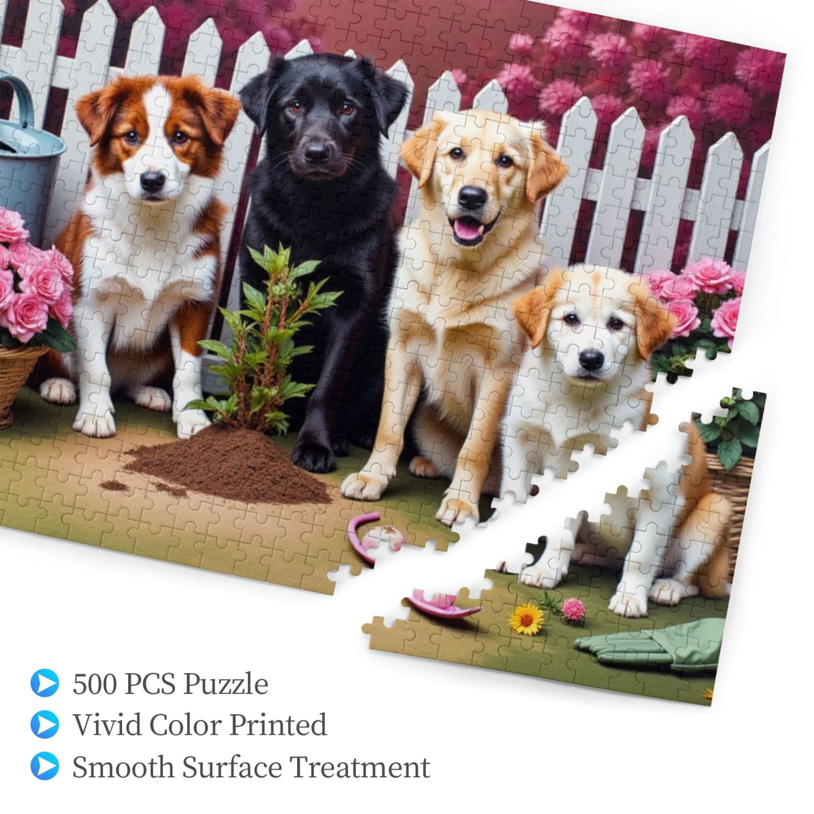 500 Piece Jigsaw Puzzles For Adults Four Dogs Gardening Roses 500Piece Adult Jigsaw Puzzle Challenging And Relaxing Puzzle For Family Fun， Great Gift Idea， Home Decor