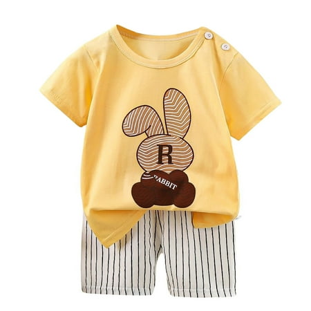 TAIAOJING Toddler Girls Boys Summer Short Sleeve Cartoon Prints Tops Shorts 2PCS Outfits Sets Children Clothes Sets Classic 6-12M