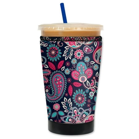 

Mugzie Deluxe Iced Coffee Insulator Sleeve - Reusable Neoprene Cozy for Cold Drink Cups - Prevents Condensation and Tip Overs - Made in USA - Pink Paisley (Medium 16 - 18 Oz)