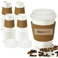 thumbnail image 1 of 12oz Disposable Coffee Cups with Lids and Sleeves – Set of 50 Disposable Cups for Hot and Cold Drinks – White Paper Cups with Lids and Covers for Thermal Protection – 50 Units, 12oz Each, 1 of 7