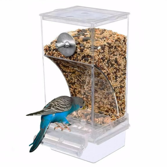 MODANU Automatic Bird Feeder for Cage, Transparent Parakeet Feeder Parrot Seed Food Container for Parakeets Cockatiels Lovebirds