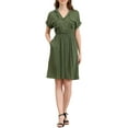 thumbnail image 3 of INSPIRE CHIC Women's Wear to Work Notched Lapel V Neck Elastic Waist Shirt Dress with Pockets XS Army Green, 3 of 7