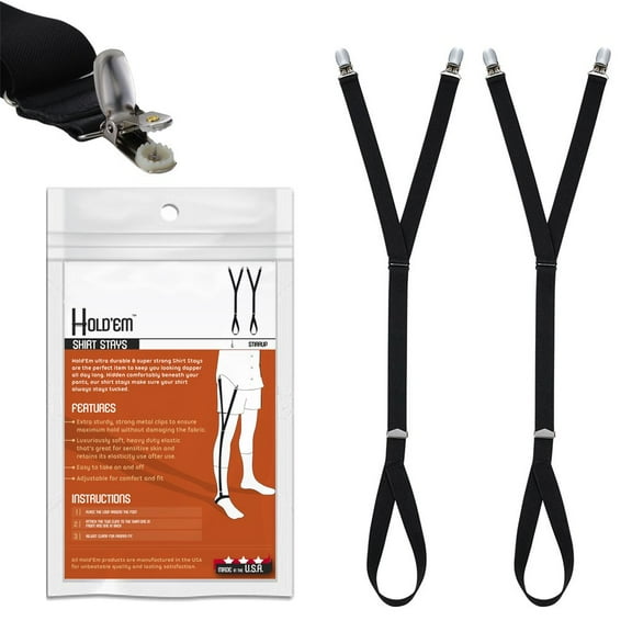 Hold’em Premium Shirt Stays Ultra Soft Elastic with Extra Sturdy Strong Metal Clips for Men Adult - Black