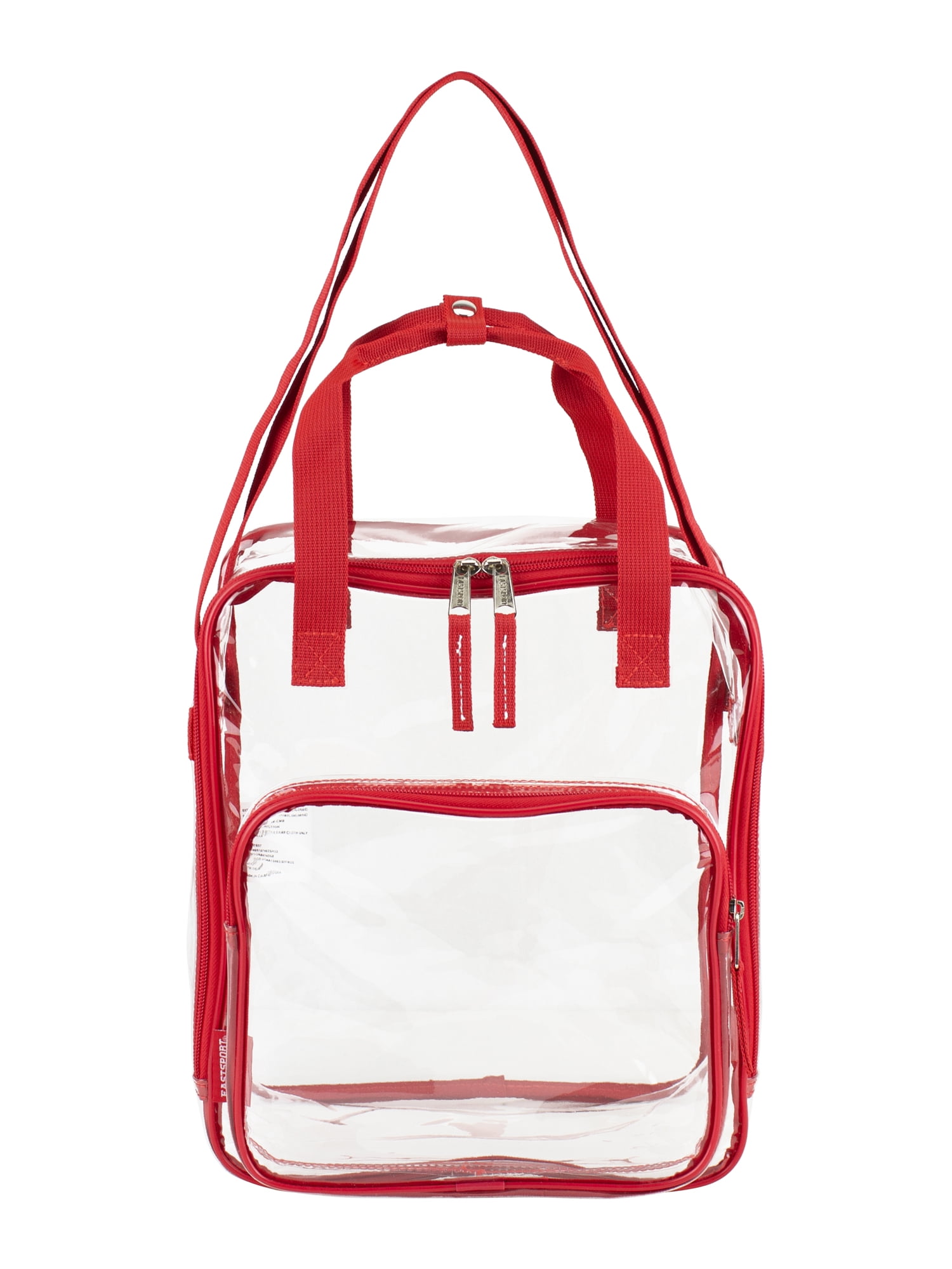 Eastsport Unisex Clear Double Handle Stadium Approved Tote, Red Trim