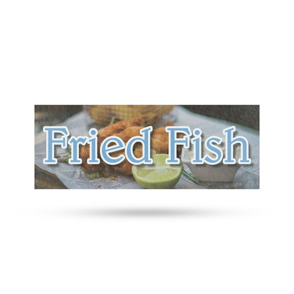 Fried Fish Vinyl Decal 36 Inch x 14 Inch Weatherproof Heavy-Duty Adhesive Backing | Seafood Favorites, Freshly Cooked, Food Stalls | Made in USA