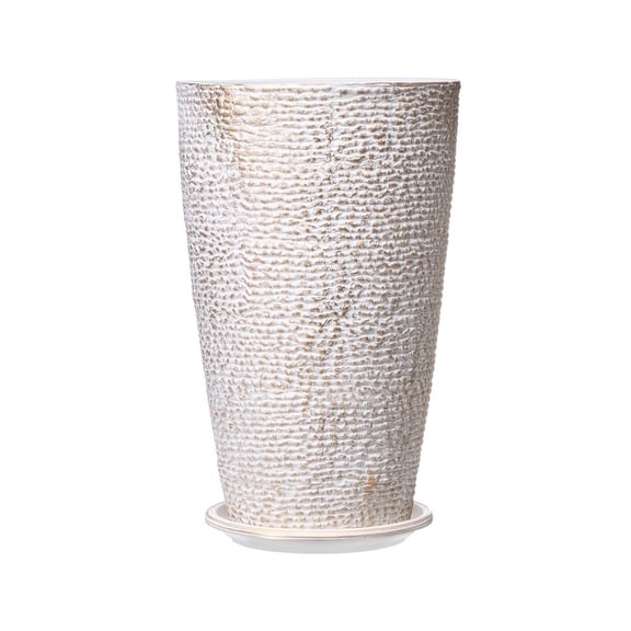 Set of 2 Tall Outdoor Planters 21" H, Round Large Planters for Front Porch and Patio, Stone Finish Flower Tree Plant Pots