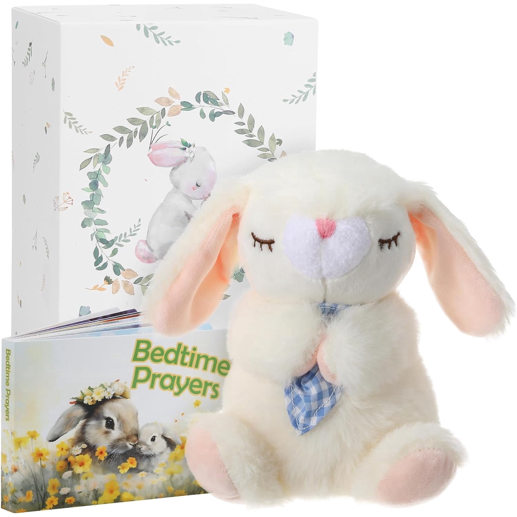 Sawnfay Baptism Gifts for Boys and Newborn Baby, 7" Praying Bunny Plush Toy and Bedtime Blessing Book in Keepsake Gift Box, Christening Gifts Set, Ideal Easter Gifts for Kids
