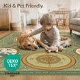 thumbnail image 4 of ODIKA 3'x5' Sage Green Explorer S Dream Little Washable Throw Rug Intricate Flatwoven Design With Nature And Compass Motifs Stain Resistant, Low Profile, Non-Slip for Entryway, Kitchen, Mudroom, 4 of 7