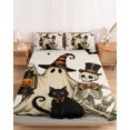 thumbnail image 2 of King Size Fitted Sheet Set - Funny Ghost Halloween 3 Piece Bedding Sets 16" Deep Pocket Fitted Sheet with 2 Pillowcases, Black Cats Skull Vintage Brushed Microfiber Hotel Luxury Bed Sheets, 2 of 9