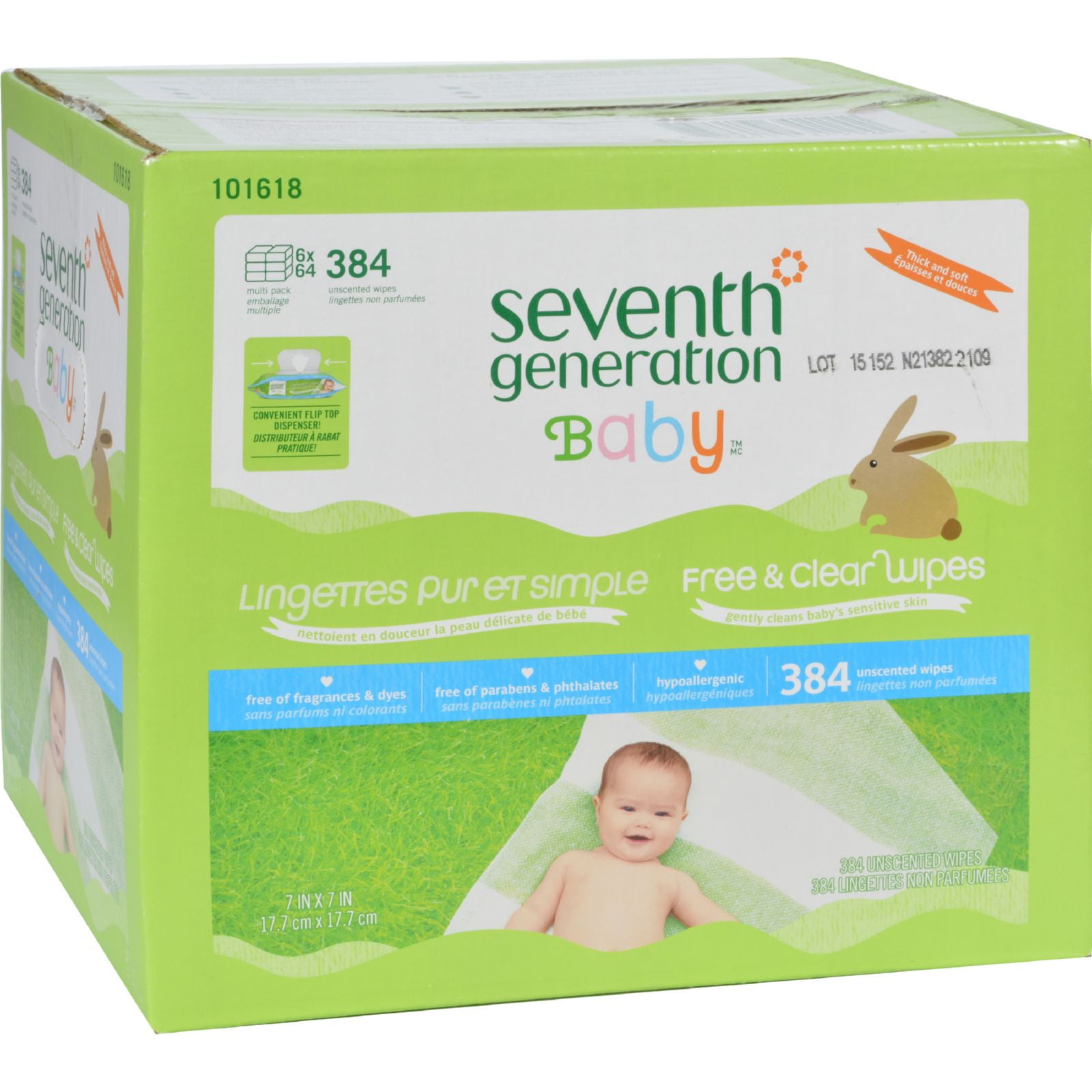 Seventh Generation Baby Wipes Free and Clear Multipack 64 Wipes Each 6 Count