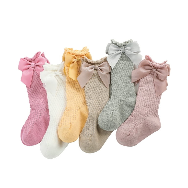 Mildsown Toddler Baby Girls Socks 1 Pair Cotton Infant Kids Elastic Cuff  Solid Bow Decor Middle Length Baby Stockings Sock 