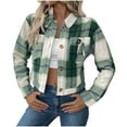 thumbnail image 2 of ClodeEU Women Cropped Flannels Shacket Jacket ,Long Sleeve Button Down Lapel Plaid Jacket Green,Womens Plus XL, 2 of 7