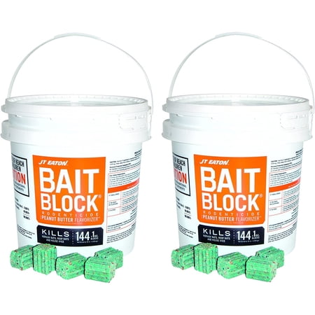 JT Eaton 709-PN Rodenticide Anticoagulant , Peanut Butter Flavor, for Mice and Rats (Pail of 144) (2 Pails of 144)
