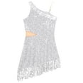 thumbnail image 6 of iEFiEL Womens Salsa Latin Dance Dress Sequins Fringes Asymmetric Shoulder Ballroom Dancewear, 6 of 7