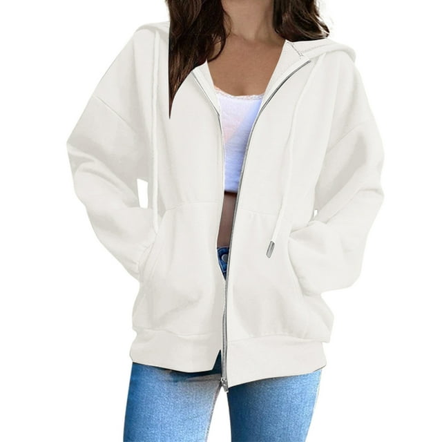 MeetoTime Sweat à Capuche Zippé pour Femmes, Manches Longues, Veste d'Automne en Polaire avec Poches