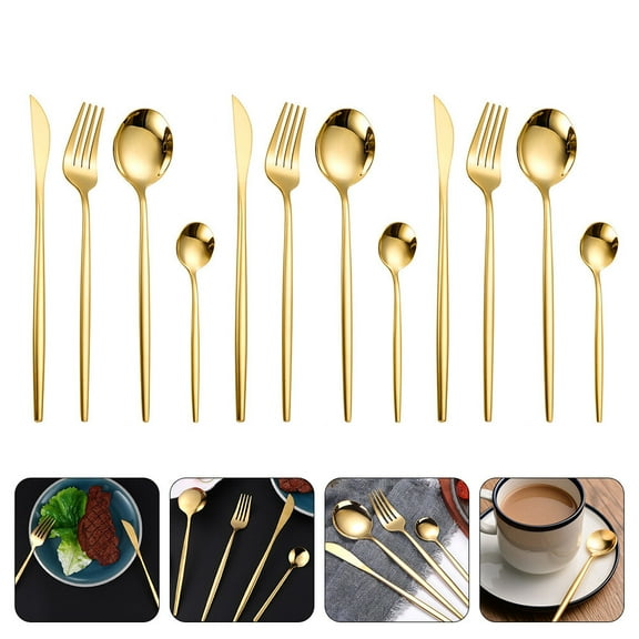 ROMANSENTIAL 12Pcs Golden Stainless Steel Tableware Set Simple Style Fork Spoon Cutter