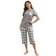 thumbnail image 6 of Women's Short Sleeve Pajamas Sets with Capri Pants 2 Piece Womens Capri Pajama Sets with Pockets Summer Plaid Print Sleepwear Set for Women, S-XXL, 6 of 12