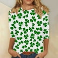thumbnail image 1 of Mceream Chemise à Manches 3/4 pour la Saint-Patrick, Blouses à Col Rond pour Femmes, Décontractées, Vacances, Irish, Trèfle Graphique, T-Shirts Amusants, Tuniques d'Été, Tops de Festival, Grande Taille, Vert, TTTTG, 1 of 5