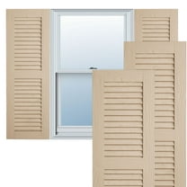 Ekena Millwork 15"W x 74"H Rustic Two Equal Louver Sandblasted Faux Wood Shutters (Per Pair), Primed Tan